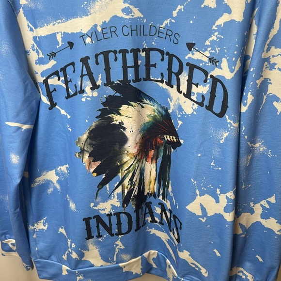 Tyler Childers Feathered Indians Blue Tie Dye Bleach Sweatshirt - Picture 2 of 4